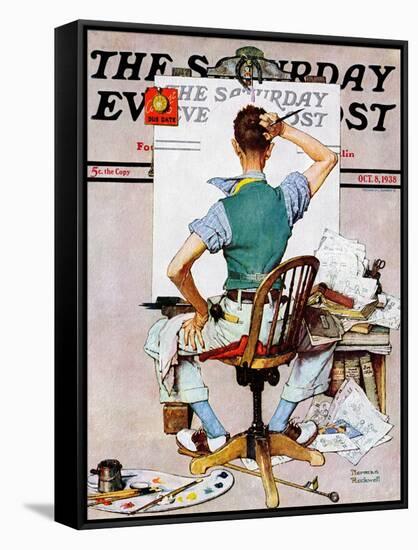 "Blank Canvas" Saturday Evening Post Cover, October 8,1938-Norman Rockwell-Framed Stretched Canvas