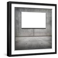 Blank White Board in a Grungy Concrete Room-landio-Framed Art Print