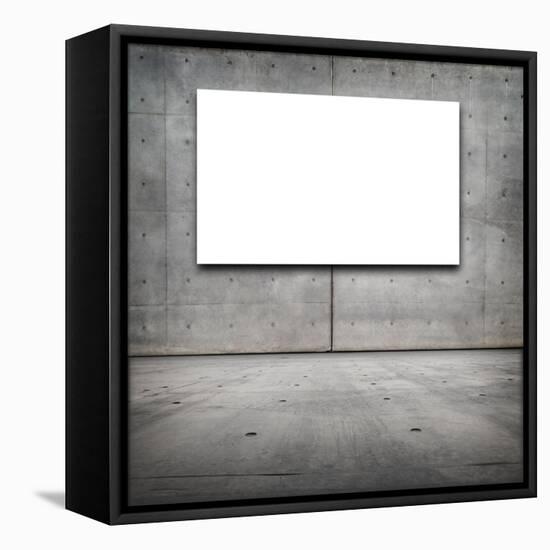 Blank White Board in a Grungy Concrete Room-landio-Framed Stretched Canvas