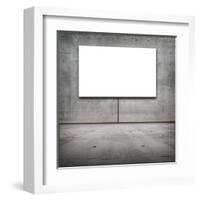 Blank White Board in a Grungy Concrete Room-landio-Framed Art Print