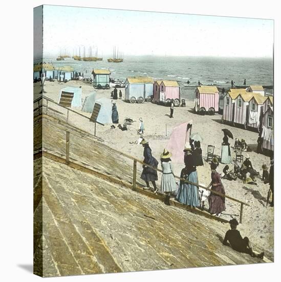 Blankenberghe (Belgium), the Beach at Swimming Time-Leon, Levy et Fils-Stretched Canvas
