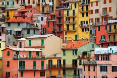 Colourful Texture Of Manarola City Of Cinque Terre - Italy-Blaz Kure-Framed Stretched Canvas