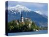 Bled Castle and Julian Alps, Lake Bled, Bled Island, Slovenia-Lisa S. Engelbrecht-Stretched Canvas