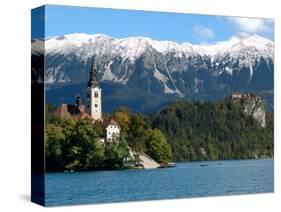 Bled Castle and Julian Alps, Lake Bled, Bled Island, Slovenia-Lisa S^ Engelbrecht-Stretched Canvas