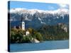 Bled Castle and Julian Alps, Lake Bled, Bled Island, Slovenia-Lisa S^ Engelbrecht-Stretched Canvas