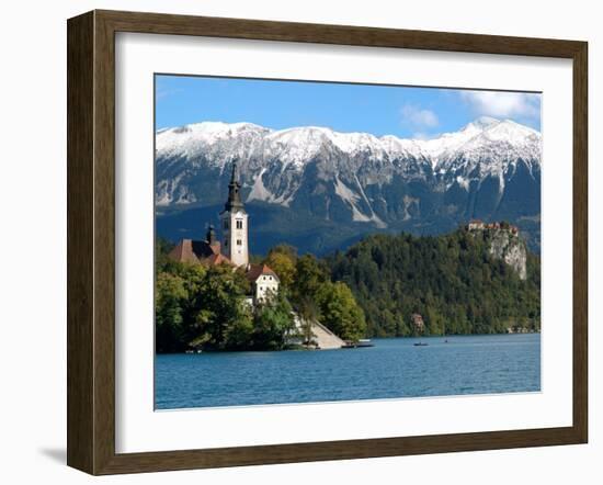 Bled Castle and Julian Alps, Lake Bled, Bled Island, Slovenia-Lisa S^ Engelbrecht-Framed Premium Photographic Print