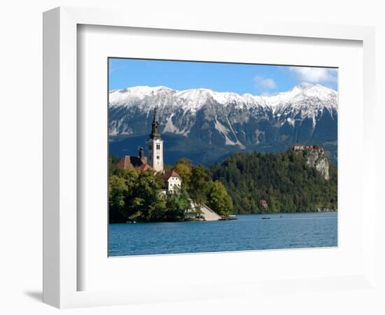 Bled Castle and Julian Alps, Lake Bled, Bled Island, Slovenia-Lisa S^ Engelbrecht-Framed Photographic Print