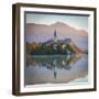 Bled Island with the Church of the Assumption and Bled Castle Illuminated at Dusk, Lake Bled-Doug Pearson-Framed Premium Photographic Print