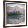 Bled Island with the Church of the Assumption and Bled Castle Illuminated at Dusk, Lake Bled-Doug Pearson-Framed Photographic Print