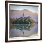 Bled Island with the Church of the Assumption and Bled Castle Illuminated at Dusk, Lake Bled-Doug Pearson-Framed Photographic Print