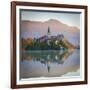 Bled Island with the Church of the Assumption and Bled Castle Illuminated at Dusk, Lake Bled-Doug Pearson-Framed Photographic Print