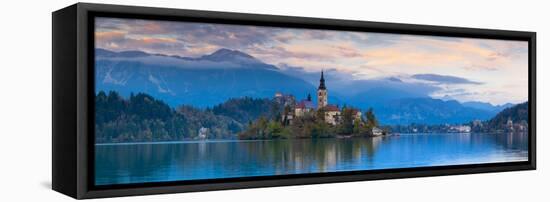 Bled Island with the Church of the Assumption and Bled Castle Illuminated at Dusk, Lake Bled-Doug Pearson-Framed Stretched Canvas