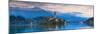 Bled Island with the Church of the Assumption and Bled Castle Illuminated at Dusk, Lake Bled-Doug Pearson-Mounted Premium Photographic Print