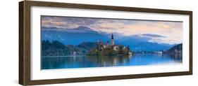 Bled Island with the Church of the Assumption and Bled Castle Illuminated at Dusk, Lake Bled-Doug Pearson-Framed Photographic Print