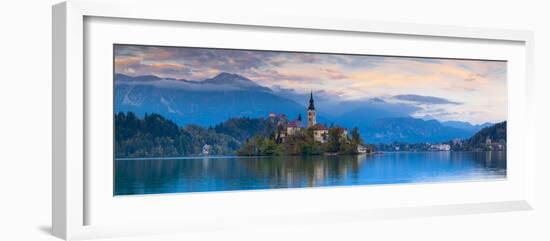 Bled Island with the Church of the Assumption and Bled Castle Illuminated at Dusk, Lake Bled-Doug Pearson-Framed Photographic Print