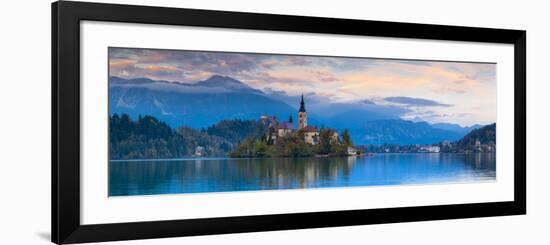 Bled Island with the Church of the Assumption and Bled Castle Illuminated at Dusk, Lake Bled-Doug Pearson-Framed Photographic Print