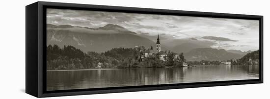 Bled Island with the Church of the Assumption and Bled Castle Illuminated at Dusk, Lake Bled-Doug Pearson-Framed Stretched Canvas