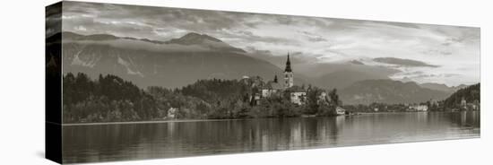 Bled Island with the Church of the Assumption and Bled Castle Illuminated at Dusk, Lake Bled-Doug Pearson-Stretched Canvas