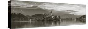 Bled Island with the Church of the Assumption and Bled Castle Illuminated at Dusk, Lake Bled-Doug Pearson-Stretched Canvas