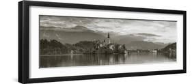 Bled Island with the Church of the Assumption and Bled Castle Illuminated at Dusk, Lake Bled-Doug Pearson-Framed Photographic Print