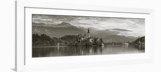 Bled Island with the Church of the Assumption and Bled Castle Illuminated at Dusk, Lake Bled-Doug Pearson-Framed Photographic Print