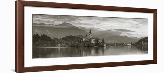 Bled Island with the Church of the Assumption and Bled Castle Illuminated at Dusk, Lake Bled-Doug Pearson-Framed Photographic Print