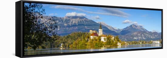 Bled Island with the Church of the Assumption and Bled Castle Illuminated at Dusk, Lake Bled-Doug Pearson-Framed Stretched Canvas