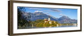 Bled Island with the Church of the Assumption and Bled Castle Illuminated at Dusk, Lake Bled-Doug Pearson-Framed Photographic Print