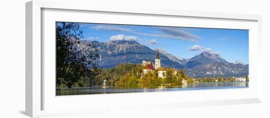 Bled Island with the Church of the Assumption and Bled Castle Illuminated at Dusk, Lake Bled-Doug Pearson-Framed Photographic Print