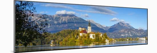 Bled Island with the Church of the Assumption and Bled Castle Illuminated at Dusk, Lake Bled-Doug Pearson-Mounted Photographic Print