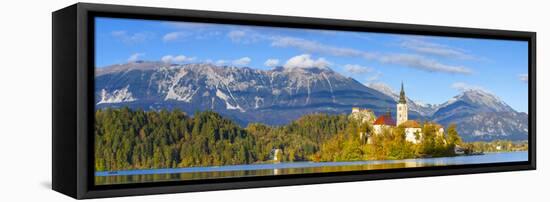 Bled Island with the Church of the Assumption and Bled Castle Illuminated at Dusk, Lake Bled-Doug Pearson-Framed Stretched Canvas