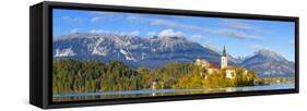 Bled Island with the Church of the Assumption and Bled Castle Illuminated at Dusk, Lake Bled-Doug Pearson-Framed Stretched Canvas