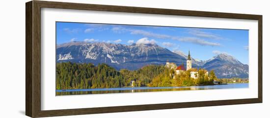 Bled Island with the Church of the Assumption and Bled Castle Illuminated at Dusk, Lake Bled-Doug Pearson-Framed Photographic Print