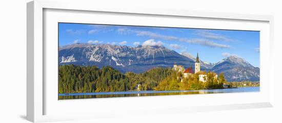 Bled Island with the Church of the Assumption and Bled Castle Illuminated at Dusk, Lake Bled-Doug Pearson-Framed Photographic Print