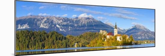 Bled Island with the Church of the Assumption and Bled Castle Illuminated at Dusk, Lake Bled-Doug Pearson-Mounted Photographic Print