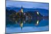 Bled Island with the Church of the Assumption and Bled Castle Illuminated at Dusk, Lake Bled-Doug Pearson-Mounted Photographic Print