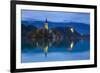 Bled Island with the Church of the Assumption and Bled Castle Illuminated at Dusk, Lake Bled-Doug Pearson-Framed Photographic Print