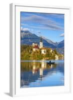 Bled Island with the Church of the Assumption and Bled Castle Illuminated at Dusk, Lake Bled-Doug Pearson-Framed Photographic Print