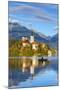 Bled Island with the Church of the Assumption and Bled Castle Illuminated at Dusk, Lake Bled-Doug Pearson-Mounted Photographic Print