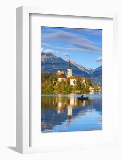 Bled Island with the Church of the Assumption and Bled Castle Illuminated at Dusk, Lake Bled-Doug Pearson-Framed Photographic Print