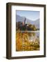 Bled Island with the Church of the Assumption and Bled Castle Illuminated at Dusk, Lake Bled-Doug Pearson-Framed Photographic Print