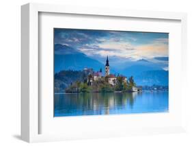 Bled Island with the Church of the Assumption and Bled Castle Illuminated at Dusk, Lake Bled-Doug Pearson-Framed Photographic Print