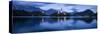 Bled Island with the Church of the Assumption at dusk, Lake Bled, Upper Carniola, Slovenia-Panoramic Images-Stretched Canvas