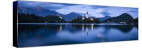 Bled Island with the Church of the Assumption at dusk, Lake Bled, Upper Carniola, Slovenia-Panoramic Images-Stretched Canvas