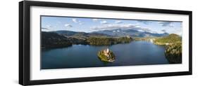 Bled Island with the Church of the Assumption at dusk, Lake Bled, Upper Carniola, Slovenia-Panoramic Images-Framed Photographic Print