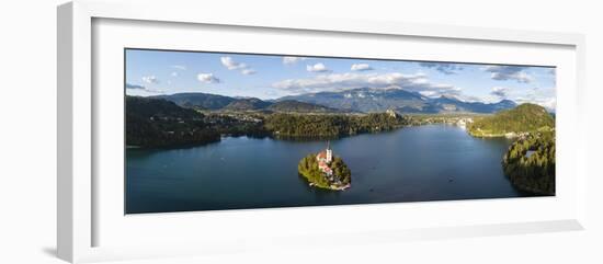 Bled Island with the Church of the Assumption at dusk, Lake Bled, Upper Carniola, Slovenia-Panoramic Images-Framed Photographic Print