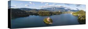 Bled Island with the Church of the Assumption at dusk, Lake Bled, Upper Carniola, Slovenia-Panoramic Images-Stretched Canvas