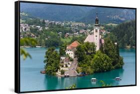 Bled, Upper Carniola, Slovenia. Church of the Assumption on Bled Island.-null-Framed Stretched Canvas