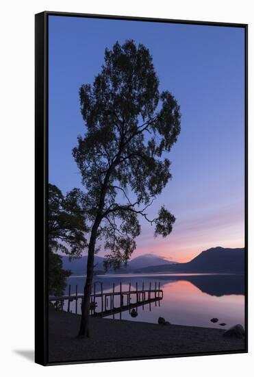 Blencathra and Derwent Water sunrise, Lake District National Park, Cumbria, England, United Kingdom-John Potter-Framed Stretched Canvas