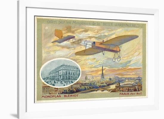 Bleriot Monoplane and a View of Paris Showing the Pont Neuf-null-Framed Giclee Print